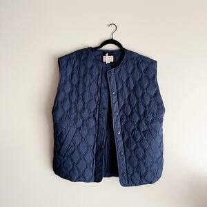 Marine Layer Navy Blue Marina Quilted Oversized Boxy Collarless Vest Medium NWT